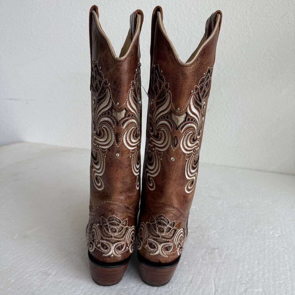 Stiefeld Handcrafted Leather Western Boots Women 8.5 Floral Embroidered Crystal - Picture 6 of 15